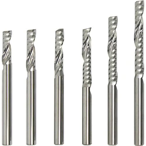 2pc Shank 4mm Carbide CNC Router Bits one Flute Spiral End Mills Single Flutes Milling Cutter PVC Cutter CEL 17-52mm Long Spiral