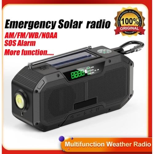 2021 New version FM/AM/NOAA/WB Radio Portable 5000mAh IPX5 Waterproof Hand Crank Solar Emergency weather radio with Compass