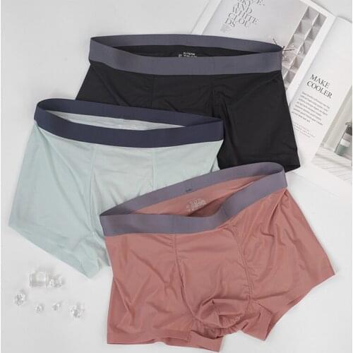 3pcs mens underwear ice silk mens boxer shorts solid color ultra-thin breathable comfortable sports boys underpants 2020 sale