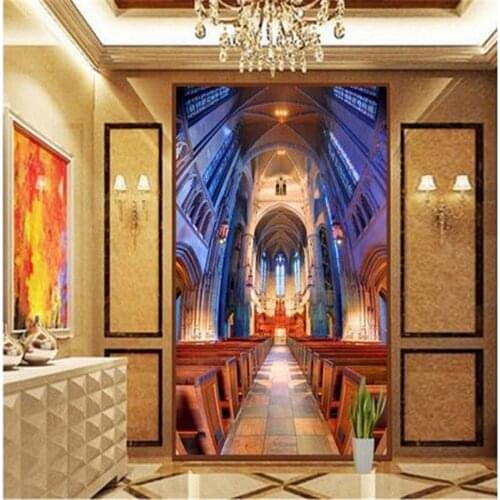 Beibehang 3d stereoscopic TV backpack wall paper Church interior entrance 3d eco-friendly wallpaper for wall papel de parede