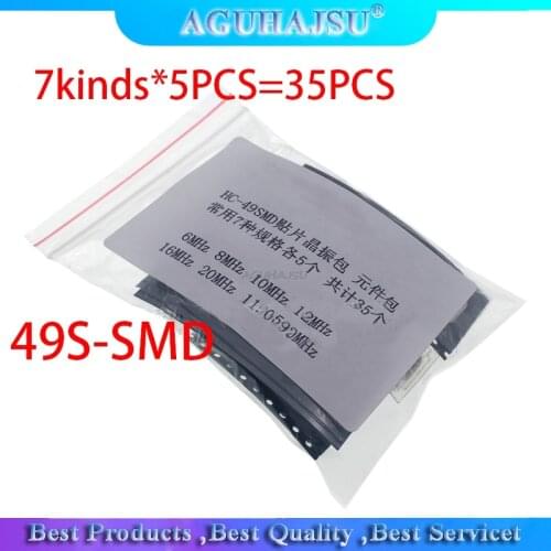 7kinds*5PCS=35PCS 49S-SMD SMD Crystals 6Mhz 8Mhz 10Mhz 12Mhz 16Mhz 20Mhz 11.0592Mhz Mhz 49SMD Crystal Oscillator Kit