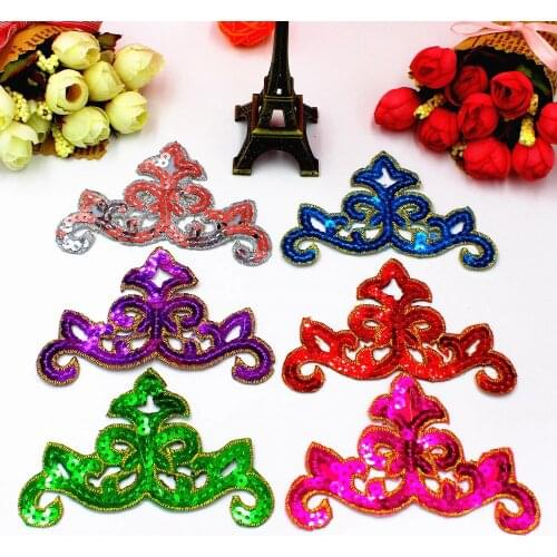 5 Pieces Sequined Appliques Gold Embroidery Patches Iron On Cosplay Diy Clothes Costume Trims 9.5*5.5CM