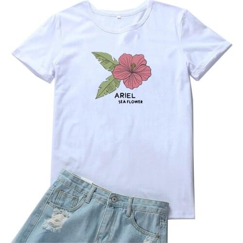 Ariel Sea Flower Women Tshirt Beautiful Flower Graphic T Shirt Women Casual O-neck Tshirt Women Y2k Aesthetic Camiseta Mujer