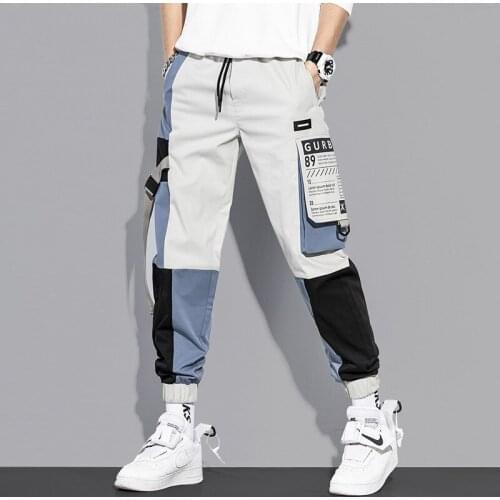 Streetwear Men Cargo Pants Harajuku Fashion Hip Hop Jogging Sweatpant Korean Checked Sports Patchwork Running Mens Clothes