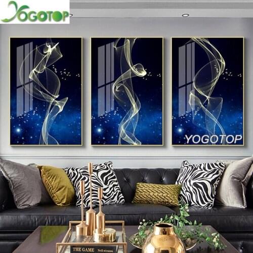 Blue Night Starry Yellow Butterfly Dancing Illusory Abstract Diy Diamond Painting 5D Full mosaic Embroidery Art 3pcs/set ML963