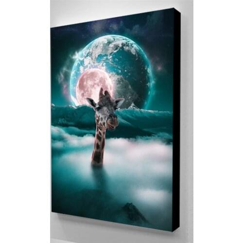 Canvas Hd Prints Pictures Outer Space Giraffe Moon Wall Artwork Painting Home Decoration Modular Poster Living Room No Framed