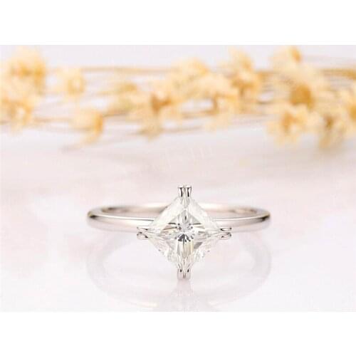 RandH 7.0mm 2.0CARAT Princess Moissanite Women Rings Pure 14K White Gold Solitarie Engagement Prong Setting Wedding Anniversary