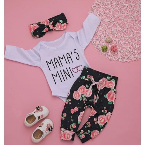 3pcs Babys Kleding Sets 0-18m Newborn Infant Baby Girl Letter Romper Tops Floral Pants Headband Outfits Set Disfraz Bebe