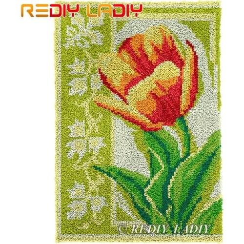 Latch Hook Kits DIY Carpet Rug Flowers Tulips Plush Wall Tapestry Kits Crochet Floor Mat Thick Yarn Cushion Art & Crafts 58*87cm