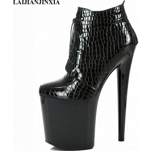 LAIJIANJINXIA Womens motorcycle Boots thick heel Super High boots 8 inch high-heeled Shoes 20cm High Heels Ankle Boots C-100