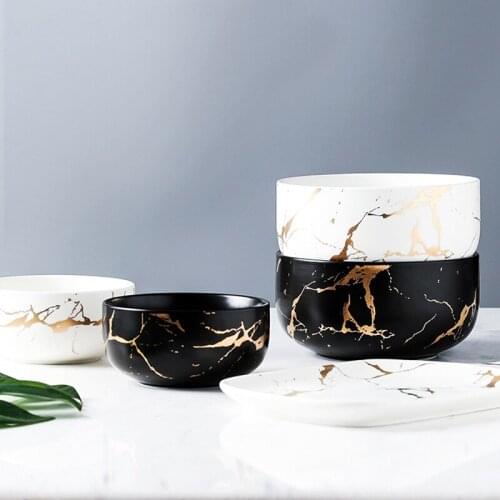 Marble Ceramic Bowl Home Tableware Set Nordic Style Porcelain Breakfast Rice Dinner Noodle Soup Round Bowls
