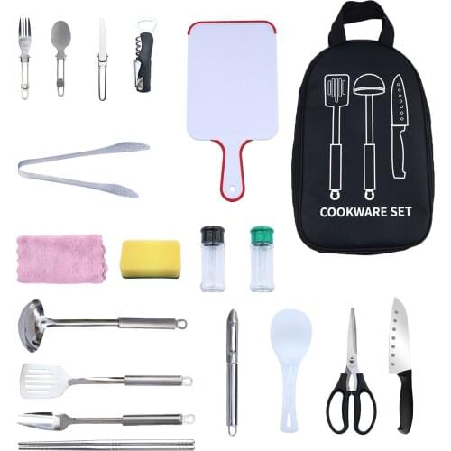 18pcs Outdoor Cooking Tools Set Fork Knife Utensil Scissors Spoon Cookware Outdoor Picnic Camping Cooking Utensils Tableware