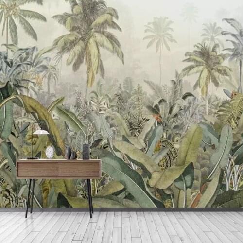 Custom 3D Wall Cloth Retro Hand-painted Tropical Rainforest Plant Wall Covering Wallpaper Living Room Bedroom Home Decor Mural