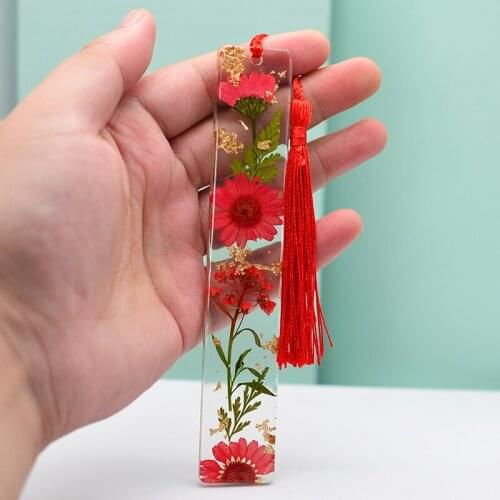 Natural Dried Flower Bookmark Resin Floral Handmade Book Markers With Tassel Book Clip Epoxy Bookmarks Children School Supplies