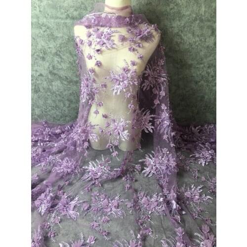 Nigerian French Tulle Lace Fabric Latest Beaded 3D Net Mesh African Lace Fabric For Wedding Dress