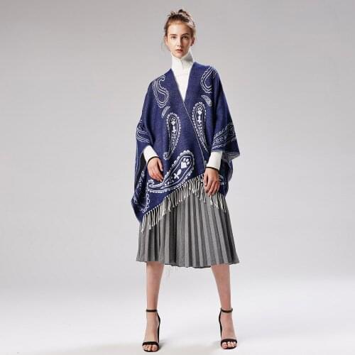 Wearable women winter scarf fashion blue ponchos and capes thickening Travel blanket warm shawls and scarves femme outwear