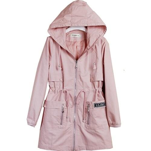 2019 New Spring Clothes Womens Autumn Outerwear Girls Slim Casual Long Sleeve Hooded Trench Coat Windbreaker Hot Female Outwear