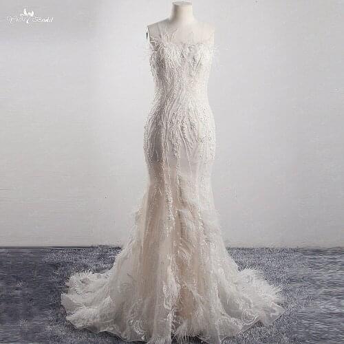 LZ315 Yiai Original Design Feathers Sweetheart Sleeveless Mermaid Dress Nice Appliques Bead Wedding Dress Shiny Bridal Gown