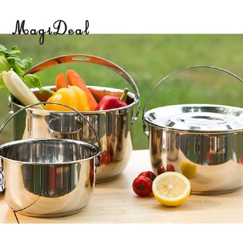 MagiDeal Stainless Steel Outdoor Cookware Pot Camping Picnic Cooking Camp Fire Pan Hanging Pot Pan S M L