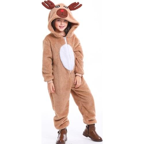 Christmas cosplay Brown Reindeer Animal Clothes Parent-Child Costume Winter Warm Home Pajamas Cute Personality Kids Party Suit