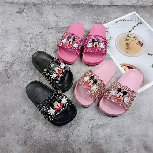 Disney Mickey mouse cute cartoon childrens slippers summer girls non-slip soft bottom kids baby sandals and slippers