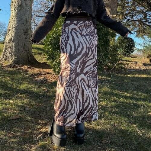 Women’s Summer Vintage Irregular Printing Skirt Personality Mesh Yarn High-waist Slim Fit Long Skirt