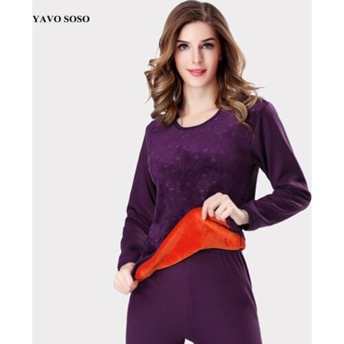 YAVO SOSO Winter Style Warm Thermal underwear women sets Soft Cotton embossing print thick plus velvet plus size XXXL long Johns