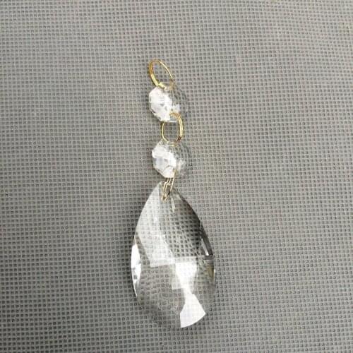 10 pieces/lot, 48*28mm Almond shaped Crystal+2xoctagonal+3 gold ring connector Glass Wedding Decoration Crystal Pendant