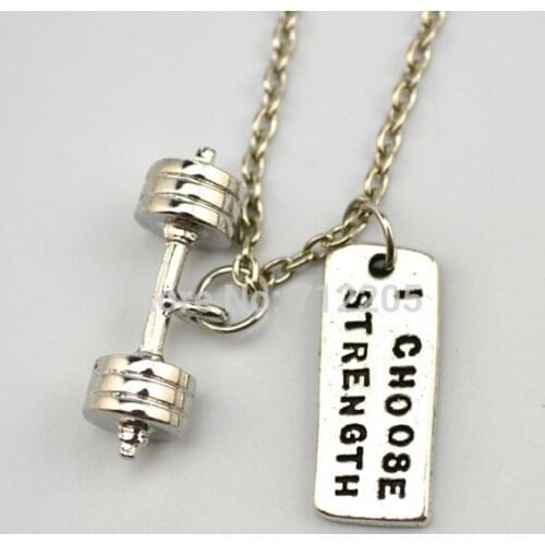 Dumbbell barbell Kettle bell with I Choose Strength Fitness weightlifting Gym chain necklace (A1217)