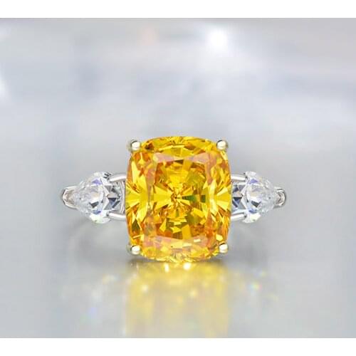 2021 New Real 925 Sterling Silver Ring 10*12MM AAAAACubic Zirconiat 11CT Citrine Charms Womens Anniversary Fashion Jewelry