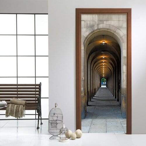 Space Expansion 3D Wall Door Sticker Arch Photo Mural Wallpaper Bedroom Study Room Door Stickers Home Decor Papel De Parede 3D