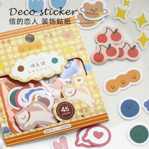 45pcs Kawaii Pet Floral Green Leaves Stationery Sticker Set Decorative Label For Scrapbooking Diary Planner Album Gift Box