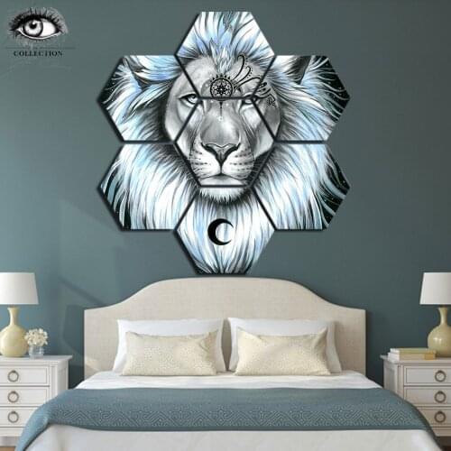 Lion Galaxy by Pixie Cold Modular Pictures 7 panels hexagon Lion Canvas painting Wall Art Picture Home Decoration Pictures