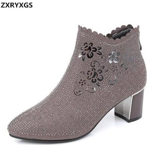 2019 New Autumn Winter Rhinestone Shoes Women Boots Fashion Wild Soft Comfort Ankle Boots Thick with High Heels Warm Snow Boots