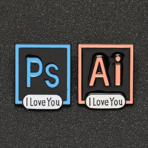 PS AI I Love You Brooch Pin Adobe Photoshop Illustrator Icon Enamel Badge Designer Artist Funny Cartoon Jewelry Friend Wholesale
