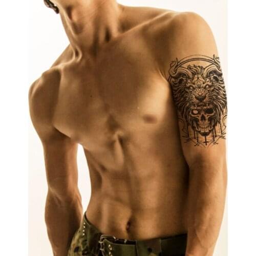 Skull Cross Crescent Moon Temporary Tattoo Stickers Lion Head Waterproof Tatto White Eyes Body Art Arm Fake Tatoos Men Women