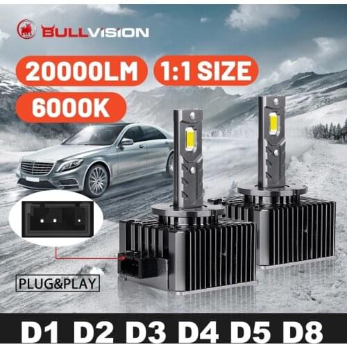 Bullvision D2S LED Headlights HID D1S D3S D4S D5S D8S D1R D2R D3R D4R Turbo 20000LM Two-sided CSP Chip 6500K White 90W Plug&Play