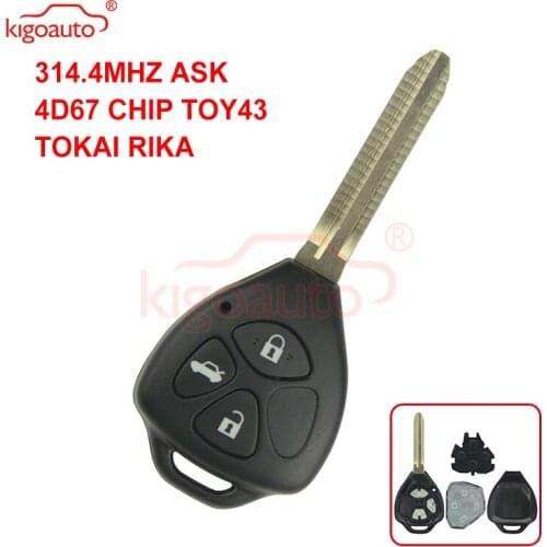 Kigoauto TOKAI RIKA Remote key 3 button TOY43 for Toyota HILUX+314.4mhz+4D67