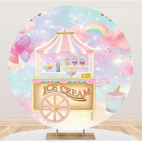 Ice Cream Cart Hot Air Balloon Circle Round Backgrounds For Photography Child Birthday Party Photozone Poster Photo Backdrops