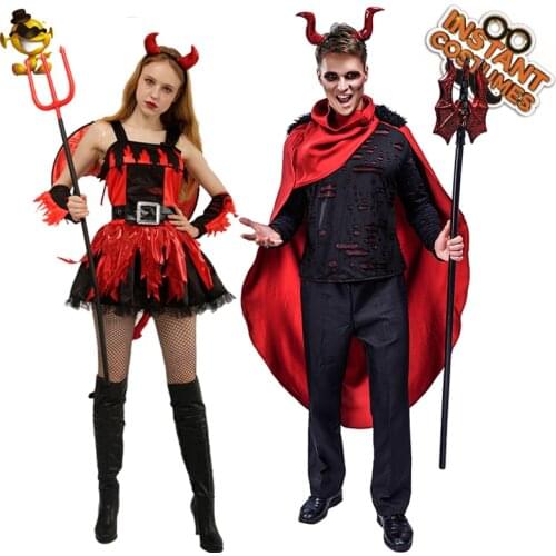Adult Unisex Red Devil Suit Halloween Costume Cosplay Scary Devil Clothes Performance for Sexy Women Devil Dress with Wing