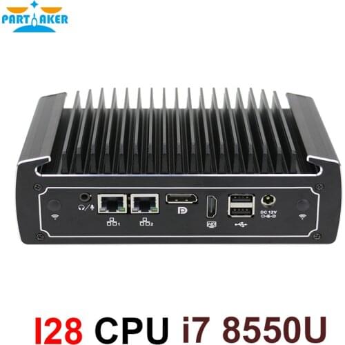 Partaker Fanless Mini Computer 8th Generation Intel Core i7 8550U quad core dual lan 4K HTPC fanless gaming pc desktop computers