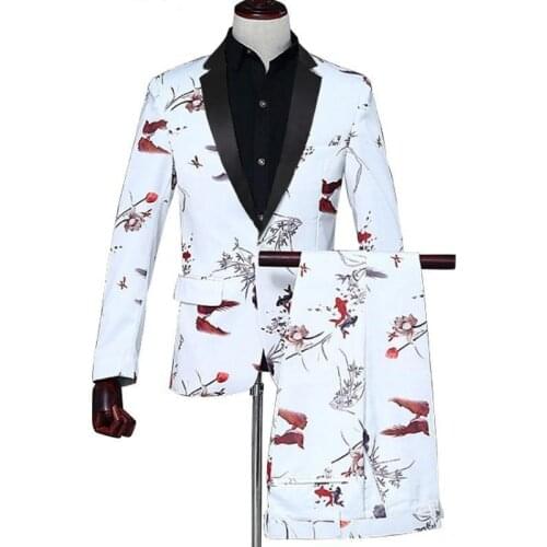 2021 Chinese style suit Casual Party Suits & Blazer men stage Mens blazer jacket +Pants 2pcs Double-fish Wedding suits for men