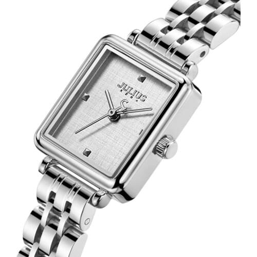 Small Square Julius Womens Watch Japan Mov't Hours Elegant Fashion Clock Stainless Steel Chain Bracelet Girls Gift Box
