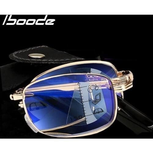 Iboode Folding Progressive Reading Glasses Men Women Multifocal Metal Foldable Presbyopic Glasses Diopter +1.0 1.50 2.0 2.5 3.0