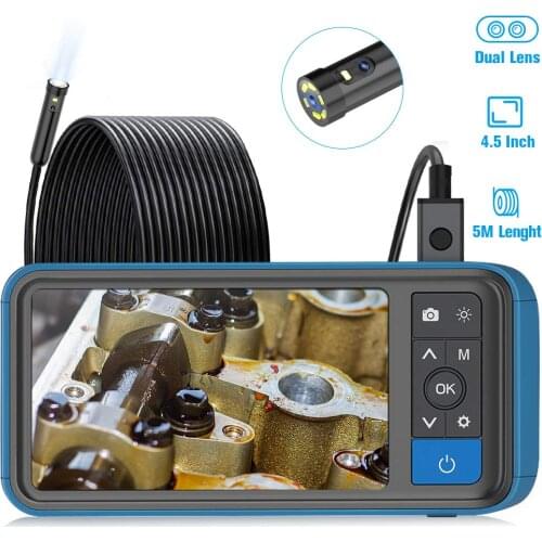 8mm Dual Lens Inspection Camera 1080P Industrial Endoscope 5m Waterproof Borescope 4.5” Screen Snake Camera with 32GB TF Card
