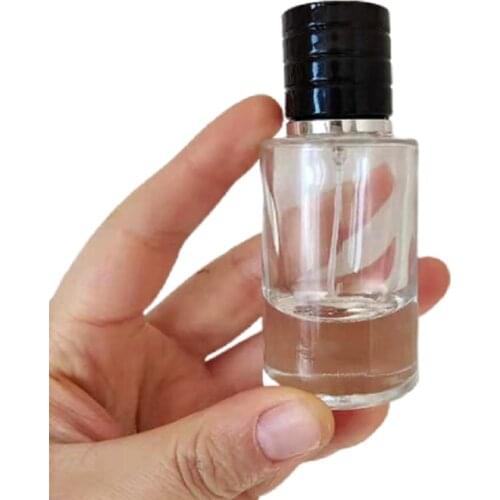 30ML Empty Transparen Round Glass Perfume Spray Bottle Black Lid High Grade Cosmetic Packaging Traver Refillable Vials 10pieces