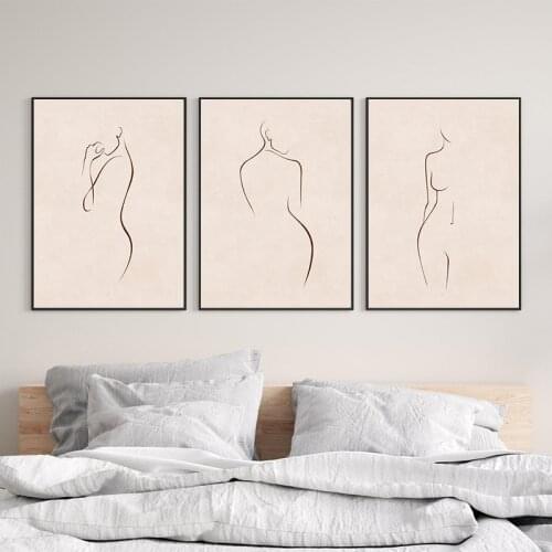 Pink Nude Female One Line Art Posters and Prints Boho Neutral Wall Pictures Modern Minimalist Art Canvas Painting Bedroom Decor