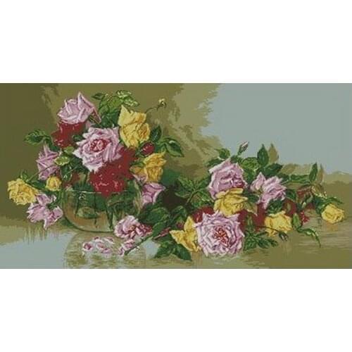 Roses, Oil Painting Flowers Needlework Cross stitch for Embroidery kits,14CT unprinted Patterns Cross-Stitching,DIY Handmade