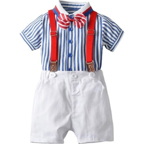 Toddler Boy Shirts Clothes Red Suspenders Removable Children Clothing Set for Baby Boy 1 2 3 4 T