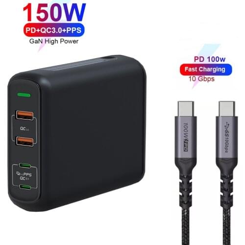 GaN 150W PD Quick Charge QC4.0 3.0 USB-C Travel Adapter Wall Mobile Phone Adapter Fast Charger For iPhone Xiaomi Huawei